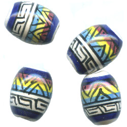 9x13mm Hand Painted Peruvian Ceramic OVAL BARREL Beads