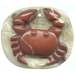 11x38x45 Red River Jasper Carved CRAB Focal / Pendant Bead