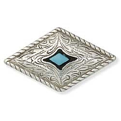 25x43mm Antiqued Silver Plate & Synthetic Turquoise, Prairie Dust Diamond (Screwback) CONCHO, RIVET, SPOT Component