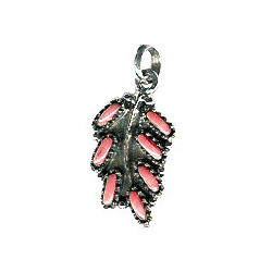 1/2" x 1" Sterling Silver 7-Stone CORAL Zuni Style NEEDLEPOINT Pendant