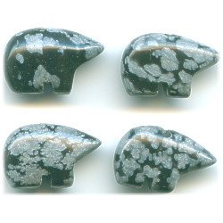 8x12mm Snowflake Obsidian Zuni BEAR Animal Fetish Beads