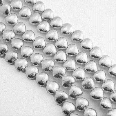 10x10x4mm Silver-Plated Brushed Copper PUFFY HEART Beads