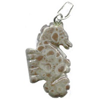 12x25mm Spotted Jasper SEAHORSE Animal Fetish Charm/Pendant Bead - With Bail
