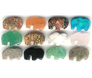8x10mm Mixed Gemstone Zuni Style BUFFALO Animal Fetish Beads