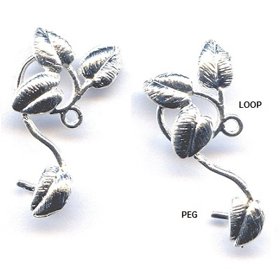 9x20mm Silver-Plated "Leaves" with Loop & Peg EARRING POST Components