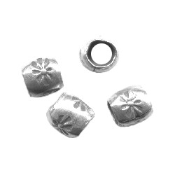 5x5mm Hill Tribe Silver Floral Design CYLINDER Beads