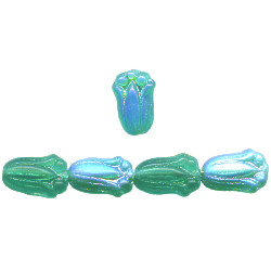 8x12mm Emerald Green A/B Vitrail Pressed Glass TULIP Beads