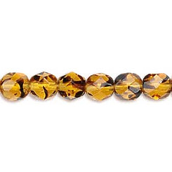 6mm Transparent Tortoise Czech Fire Polished FACETED ROUND Beads