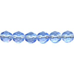 6mm Transparent Light Sapphire Blue Pressed Glass (Firepolished) FACETED ROUND Beads