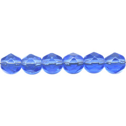 6mm Transparent Dark Sapphire Blue Pressed Glass (Firepolished) FACETED ROUND Beads