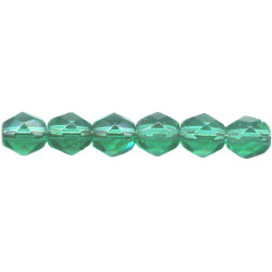 6mm Transparent Dark Green Pressed Glass (Firepolished) FACETED ROUND Beads