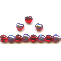 6mm Transparent Ruby Red A/B Vitrail Pressed Glass HEART Beads