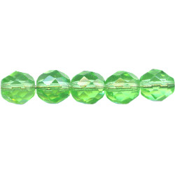 8mm Transparent Apple Green Pressed Glass (Firepolished) FACETED ROUND Beads