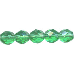 8mm Transparent Green Pressed Glass (Firepolished) FACETED ROUND Beads