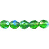 8mm Transparent Emerald Green A/B Vitrail Pressed Glass (Firepolished) FACETED ROUND Beads