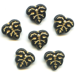 13mm Opaque Black w/Gold Wash Pressed Glass LEAF Beads