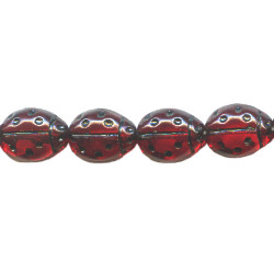 7x10mm Transparent Ruby Red w/Black Etch Pressed Glass LADYBUG Beads