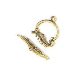 15mm dia. Antiqued Goldtone Pewter Feather TOGGLE CLASP