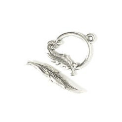 15mm dia. Silvertone Pewter Feather TOGGLE CLASP