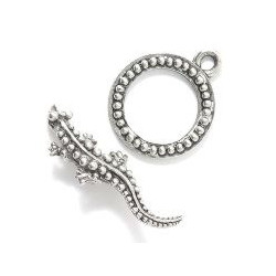 15mm dia. Antiqued Silvertone Pewter Lizard / Gecko TOGGLE CLASP