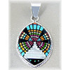 1-1/16" x 2-1/8" Micro Inlaid Gemstone & Sterling Silver Pendant - *OVAL*