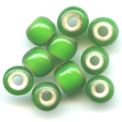 5x7mm *Vintage* Green White-Heart PONY / ROLLER Beads