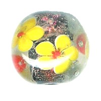 20mm *Yellow Flowers* Encased Lampwork Boro/Focal ROUND Bead - Diane Morrill